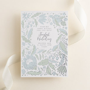 Tarjeta Festiva Con Relieve Metalizado Ilustracion folclórico Icy Blue Joyful Holiday