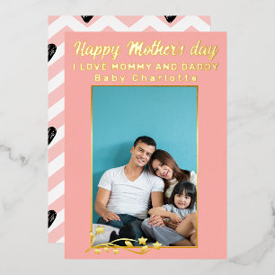 Tarjeta Festiva Con Relieve Metalizado Imagen moderna de marco dorado Happy Mothers Day