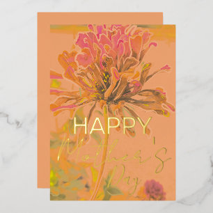 Tarjeta Festiva Con Relieve Metalizado Impresionista floral naranja Día de la Madre