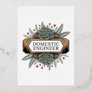 Tarjeta Festiva Con Relieve Metalizado Ingeniero Doméstico
