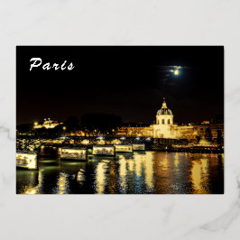 Tarjeta Festiva Con Relieve Metalizado Institut de France y Pont des Arts - París