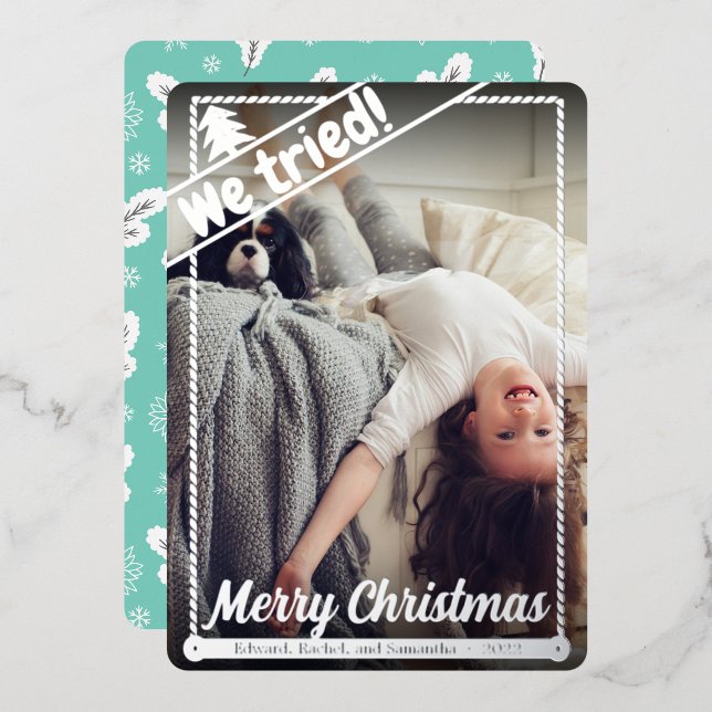 Tarjeta Festiva Con Relieve Metalizado Intentamos | Navidades divertidos | Foto completa  (Anverso/Reverso)