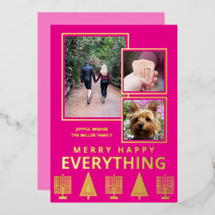 Tarjeta Festiva Con Relieve Metalizado Interfaith 3 Foto Simple Moderno Rosa Oro