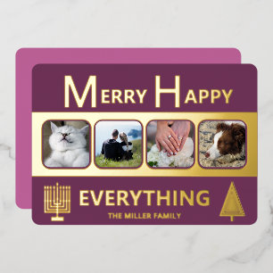 Tarjeta Festiva Con Relieve Metalizado Interfaith 4 Foto Simple Moderno Morado Dorado
