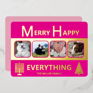 Tarjeta Festiva Con Relieve Metalizado Interfaith 4 Foto Simple Moderno Rosa Oro