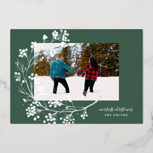 Tarjeta Festiva Con Relieve Metalizado Invierno de plata verde natural Feliz Navidad Foto