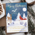 Tarjeta Festiva Con Relieve Metalizado Invierno moderno Noche Snowy Escena Nocturno Fox D<br><div class="desc">Diseño de texto de personalizable con paisaje nocturno de invierno nórdico con abetos,  ciervos,  zorro,  bullfinch y búho de nieve.</div>