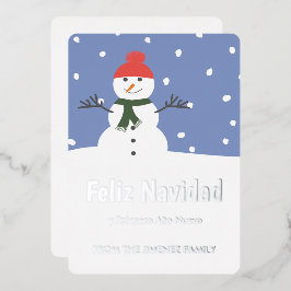 Tarjeta Festiva Con Relieve Metalizado Invierno: Snowman Feliz Navidad y Próspero año nue