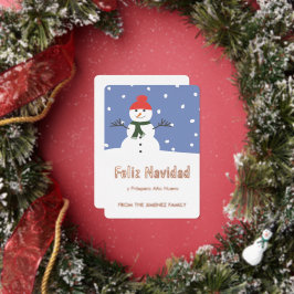Tarjeta Festiva Con Relieve Metalizado Invierno: Snowman Feliz Navidad y Próspero año nue