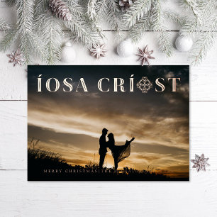 Tarjeta Festiva Con Relieve Metalizado Iosa Criost Gaelic Christ