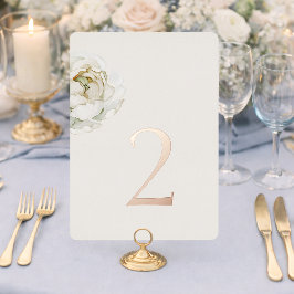 Tarjeta Festiva Con Relieve Metalizado Ivory Floral Table Numbers 1–19 | Real Gold Foil