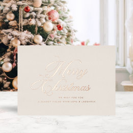 Tarjeta Festiva Con Relieve Metalizado Ivory Rose Gold Christmas Card