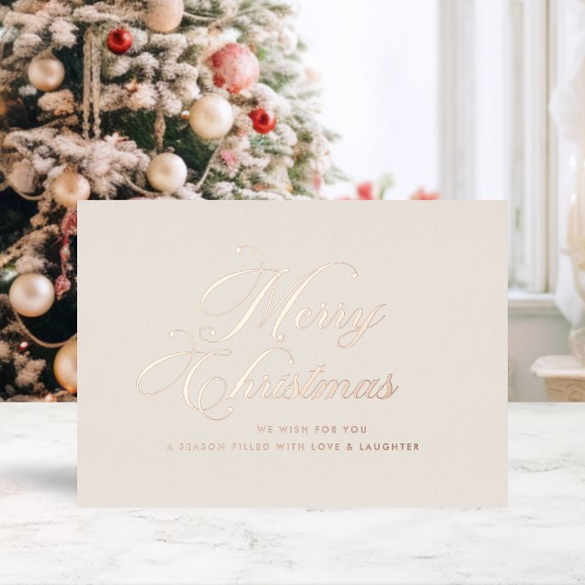 Tarjeta Festiva Con Relieve Metalizado Ivory Rose Gold Christmas Card (Subido por el creador)