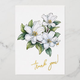 Tarjeta Festiva Con Relieve Metalizado Jasmine Flower "¡Gracias!" Editable
