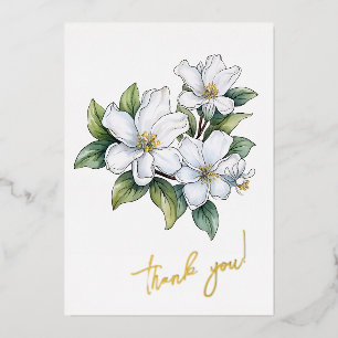 Tarjeta Festiva Con Relieve Metalizado Jasmine Flower "¡Gracias!" Editable