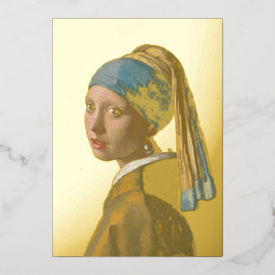 Tarjeta Festiva Con Relieve Metalizado Johannes Vermeer, Chica de Pearl Earring
