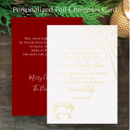 Tarjeta Festiva Con Relieve Metalizado John 3:16 Original Navidad Personalizada en Oro
