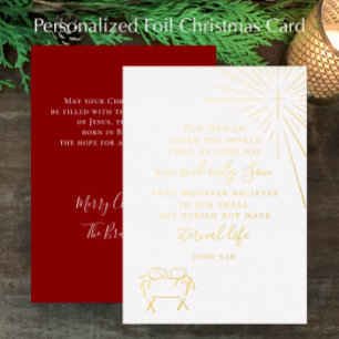 Tarjeta Festiva Con Relieve Metalizado John 3:16 Original Navidad Personalizada en Oro