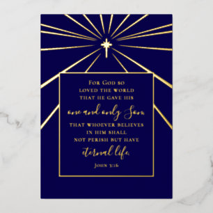 Tarjeta Festiva Con Relieve Metalizado John 3:16 Personalizado Texto Navidades cristianos