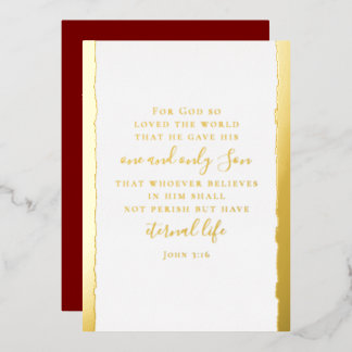 Tarjeta Festiva Con Relieve Metalizado John 3:16 Personalized Elegant Christmas Gold