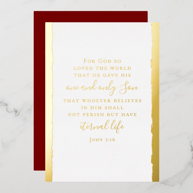 Tarjeta Festiva Con Relieve Metalizado John 3:16 Personalized Elegant Christmas Gold (Anverso/Reverso)