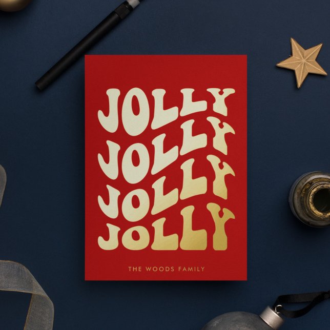 Tarjeta Festiva Con Relieve Metalizado Jolly Groovy Wavy Red Navidades Gold (Subido por el creador)