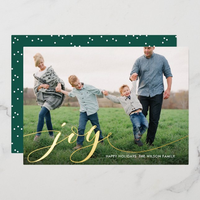 Tarjeta Festiva Con Relieve Metalizado Joy Calligraphy Script Photo (Anverso/Reverso)