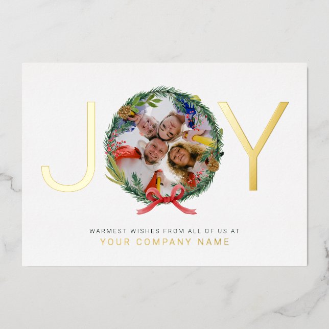 Tarjeta Festiva Con Relieve Metalizado Joy Company Photo Navidades Wreath Business (Anverso)
