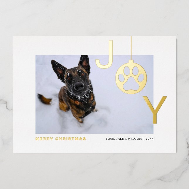 Tarjeta Festiva Con Relieve Metalizado Joy Dog Photo Modern (Anverso)