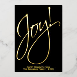 Tarjeta Festiva Con Relieve Metalizado Joy Elegant Gold Script Navidades Minimalistas neg
