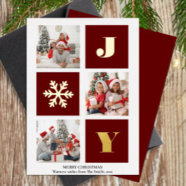 Tarjeta Festiva Con Relieve Metalizado JOY Elegant Gold Snowflakes Moderno Script Photo