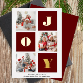 Tarjeta Festiva Con Relieve Metalizado JOY Elegant Gold Snowflakes Moderno Script Photo