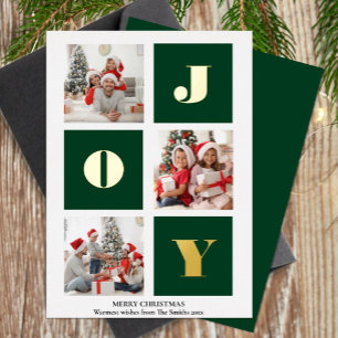 Tarjeta Festiva Con Relieve Metalizado JOY Elegant Gold Snowflakes Moderno Script Photo