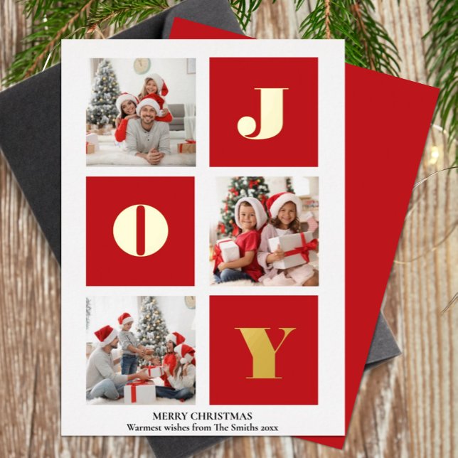 Tarjeta Festiva Con Relieve Metalizado JOY Elegant Gold Snowflakes Moderno Script Photo (Subido por el creador)