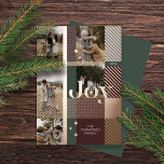 Tarjeta Festiva Con Relieve Metalizado Joy Elegant Plaid 5 Family Photo Plaid Collage<br><div class="desc">Spread the joy this holiday season with our elegant foil and plaid 5 photo collage holiday card. The design features "Joy" in bold elegant foil letters. The photo is placed within the plaid pattern design with the letter overlay. Personalize with family signature and year. Design by Moodthogy Papery.</div>