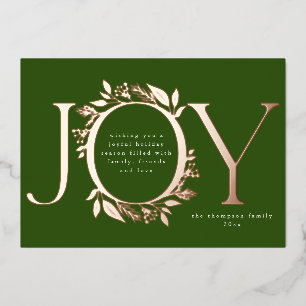 Tarjeta Festiva Con Relieve Metalizado Joy Green Rosa Gold Pine Berry Wreath Foto