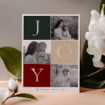 Tarjeta Festiva Con Relieve Metalizado JOY Grid Photo<br><div class="desc">JOY | Tarjeta navideña de Relieve metalizado de  fotográfico de bloques de color.</div>