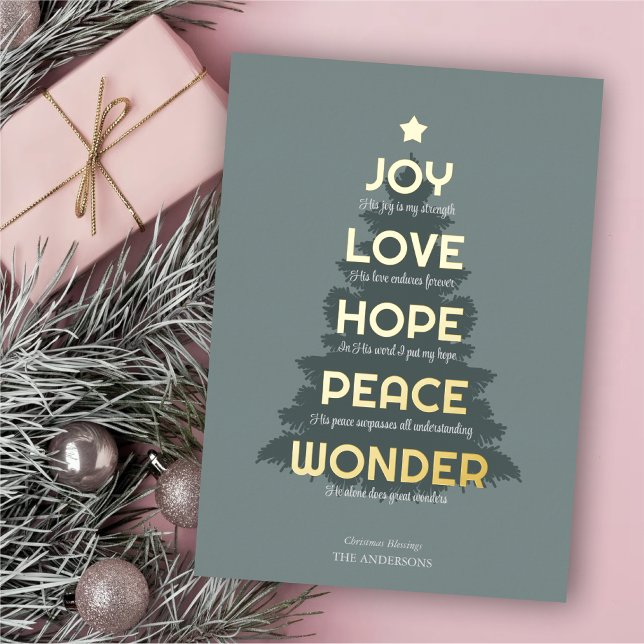 Tarjeta Festiva Con Relieve Metalizado Joy Hope Love Peace Wonder Christian Navidades (Subido por el creador)