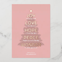 Tarjeta Festiva Con Relieve Metalizado Joy Hope Love Peace Wonder Christian Navidades