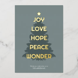 Tarjeta Festiva Con Relieve Metalizado Joy Hope Love Peace Wonder Navidades