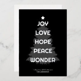 Tarjeta Festiva Con Relieve Metalizado Joy Hope Love Peace Wonder Navidades