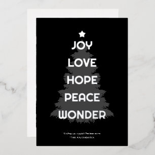 Tarjeta Festiva Con Relieve Metalizado Joy Hope Love Peace Wonder Navidades