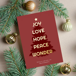 Tarjeta Festiva Con Relieve Metalizado Joy Hope Love Peace WonderChristmas