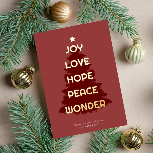 Tarjeta Festiva Con Relieve Metalizado Joy Hope Love Peace WonderChristmas (Subido por el creador)