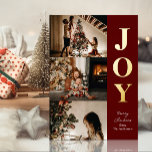 Tarjeta Festiva Con Relieve Metalizado Joy Modern Red Gold Navidades 3 Collage de fotos<br><div class="desc">Alegría Moderno Navidades de Oro Rojo 3 Collages de fotos Real Tarjeta de vacaciones de Relieve metalizado. Envíe saludos de vacaciones con fotos a sus seres queridos con esta tarjeta festiva y moderna de Relieve metalizado. Todos los textos están preorganizados para que puedas personalizarlos fácil y rápidamente con tus propios...</div>