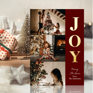Tarjeta Festiva Con Relieve Metalizado Joy Modern Red Gold Navidades 3 Collage de fotos