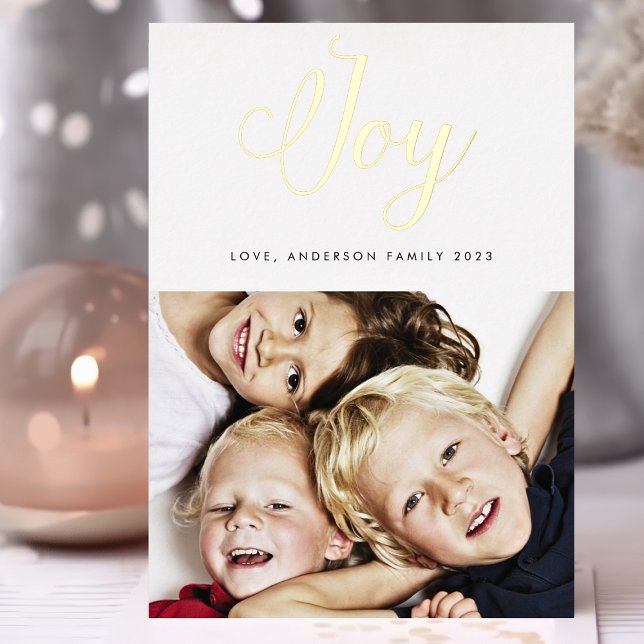 Tarjeta Festiva Con Relieve Metalizado JOY moderna letra de caligrafía de ORO (Subido por el creador)
