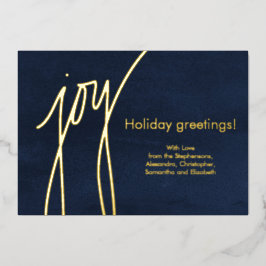 Tarjeta Festiva Con Relieve Metalizado Joy Simple Modern Gold Script Holiday Card