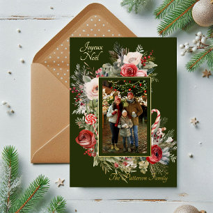 Tarjeta Festiva Con Relieve Metalizado Joyeux Noël Foto Relieve metalizado floral francés