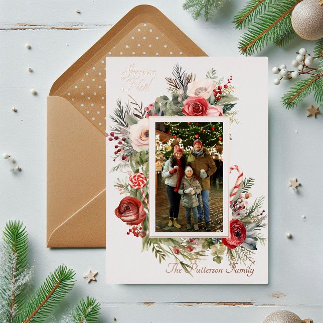 Tarjeta Festiva Con Relieve Metalizado Joyeux Noël Foto Relieve metalizado floral francés (Subido por el creador)